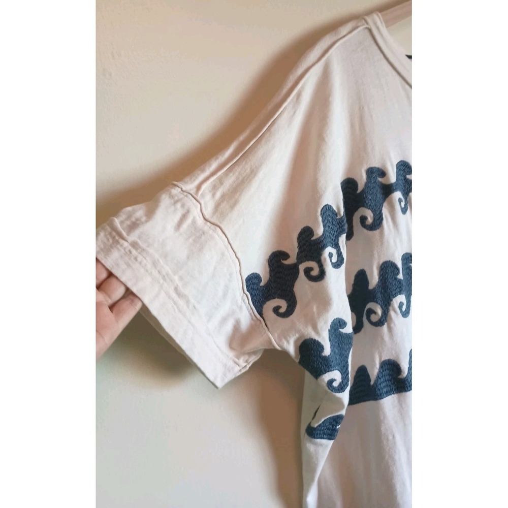 Free People We The Free Chill Vibes Tee XS Oversized Wave Embroidered Cotton - Picture 5 of 14